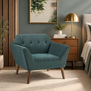 JLA Home Newport Hand Tufted Wide Lounge Chair with Pecan Wood Legs for Living Spaces Teal Single II100-0620