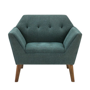 JLA Home Newport Hand Tufted Wide Lounge Chair with Pecan Wood Legs for Living Spaces Teal Single II100-0620