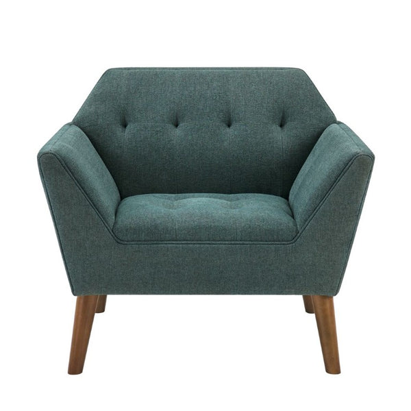 JLA Home Newport Hand Tufted Wide Lounge Chair with Pecan Wood Legs for Living Spaces Teal Single II100-0620
