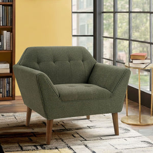 JLA Home Newport Hand Tufted Wide Lounge Chair with Pecan Wood Legs for Living Spaces Green Single II110-0613