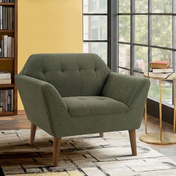 JLA Home Newport Hand Tufted Wide Lounge Chair with Pecan Wood Legs for Living Spaces Green Single II110-0613