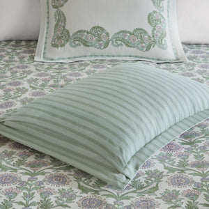 JLA Home Tilly Floral Paisley Duvet Set Reversible Cotton Dobby Weave with Sage Ticking Stripe 90 W x 92 L II12-1352