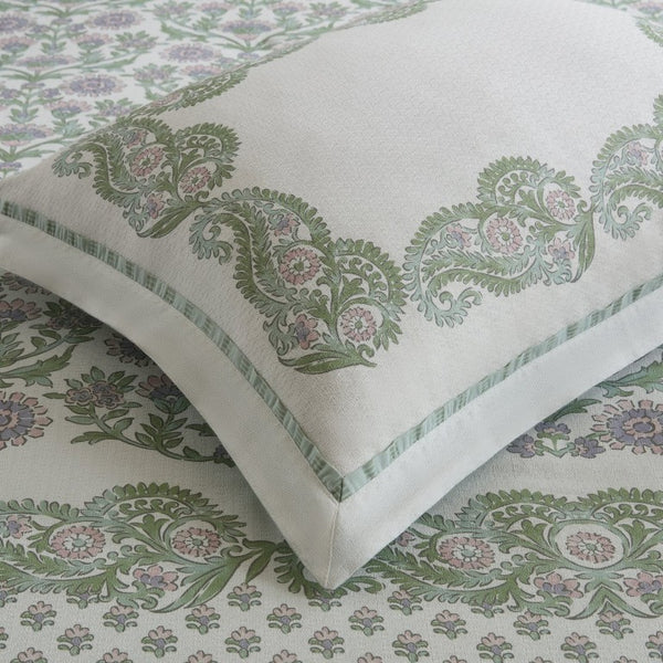 JLA Home Tilly Floral Paisley Duvet Set Reversible Cotton Dobby Weave with Sage Ticking Stripe 90 W x 92 L II12-1352
