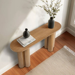 JLA Home Benji Oak Veneer Oval Entryway Table with Sculptural Resin Legs Modern Style Oval Console Table II120-0614