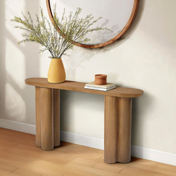 JLA Home Benji Oak Veneer Oval Entryway Table with Sculptural Resin Legs Modern Style Oval Console Table II120-0614