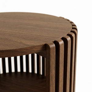 JLA Home Wyatt Slatted Pine Round End Table Two Open Shelves Natural Finish Modern Accent II120-0624