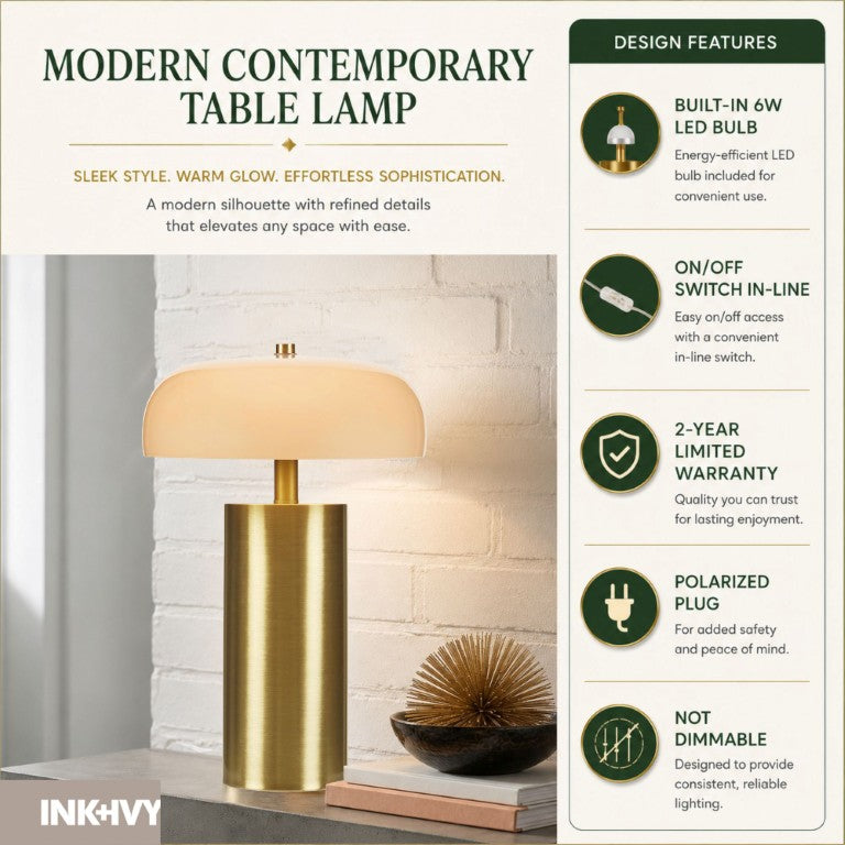 JLA Home Nilo Brushed Gold Iron Base Table Lamp with Dome Glass Shade for Warm Ambient Glow II153-0163
