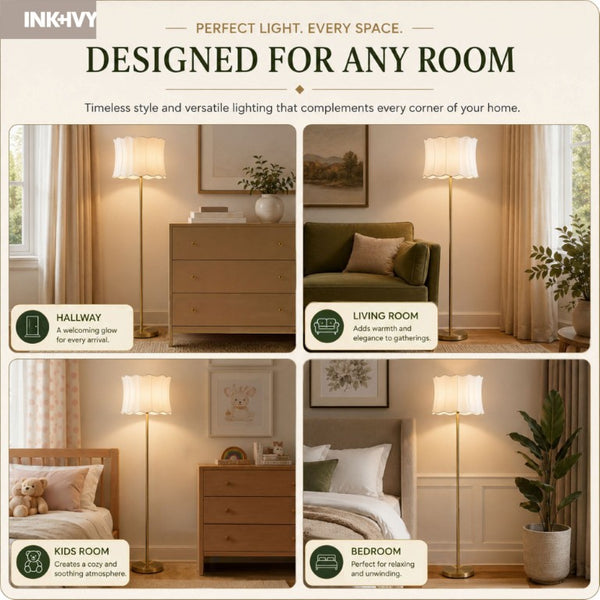 JLA Home Vesta Dimmable Polyester Scalloped Shade Floor Lamp for Living Room Reading Corners II154-0165