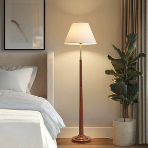 JLA Home Verla Dimmable Mid-Century Floor Lamp with Faux Wood Pole and White Tapered Shade II154-0166