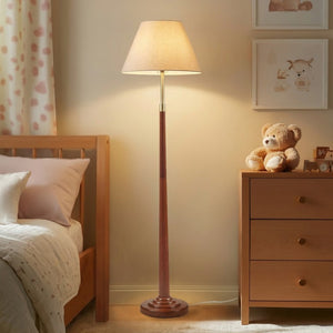 JLA Home Verla Dimmable Mid-Century Floor Lamp with Faux Wood Pole and White Tapered Shade II154-0166