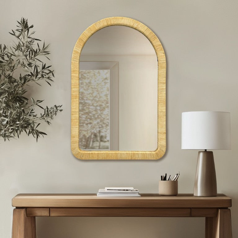 JLA Home Nova Arched Rattan Wall Mirror Woven Genuine Frame Organic Boho Decor Accent 39 W x 26 L x 1.2 H II95F-0165