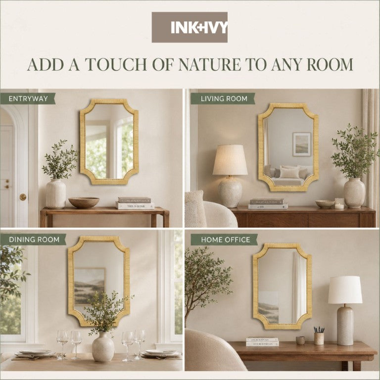 JLA Home Nova Artisan Rattan Framed Wall Mirror with Organic Texture for Bedroom or Entryway II95F-0167