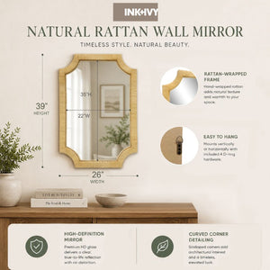 JLA Home Nova Artisan Rattan Framed Wall Mirror with Organic Texture for Bedroom or Entryway II95F-0167