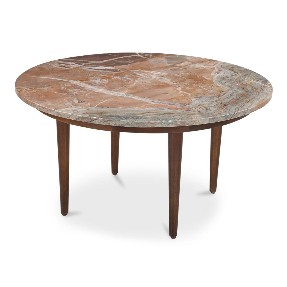 Moe's Home Lark Coffee Table - Stunning Mango Wood Frame With Unique Orange Fantasy Marble Top For Your Home Brown Orange Fantasy Marble,Solid Mango Wood Legs Ik-1033-23