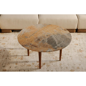 Moe's Home Lark Coffee Table - Stunning Mango Wood Frame With Unique Orange Fantasy Marble Top For Your Home Brown Orange Fantasy Marble,Solid Mango Wood Legs Ik-1033-23