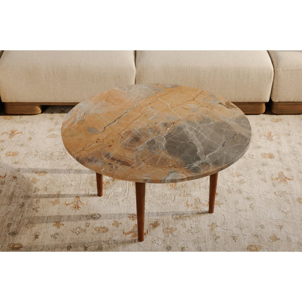 Moe's Home Lark Coffee Table - Stunning Mango Wood Frame With Unique Orange Fantasy Marble Top For Your Home Brown Orange Fantasy Marble,Solid Mango Wood Legs Ik-1033-23