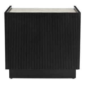 Moe's Home Carter Nightstand With Elegant White Banswara Marble Top And Stylish Ribbed Mango Wood Storage Black White Banswara Marble Top,Solid Mango Wood Drawer Front Ik-1035-02