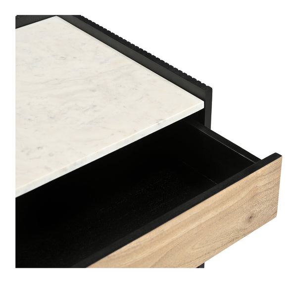 Moe's Home Carter Nightstand With Elegant White Banswara Marble Top And Stylish Ribbed Mango Wood Storage Black White Banswara Marble Top,Solid Mango Wood Drawer Front Ik-1035-02