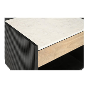Moe's Home Carter Nightstand With Elegant White Banswara Marble Top And Stylish Ribbed Mango Wood Storage Black White Banswara Marble Top,Solid Mango Wood Drawer Front Ik-1035-02