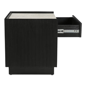 Moe's Home Carter Nightstand With Elegant White Banswara Marble Top And Stylish Ribbed Mango Wood Storage Black White Banswara Marble Top,Solid Mango Wood Drawer Front Ik-1035-02