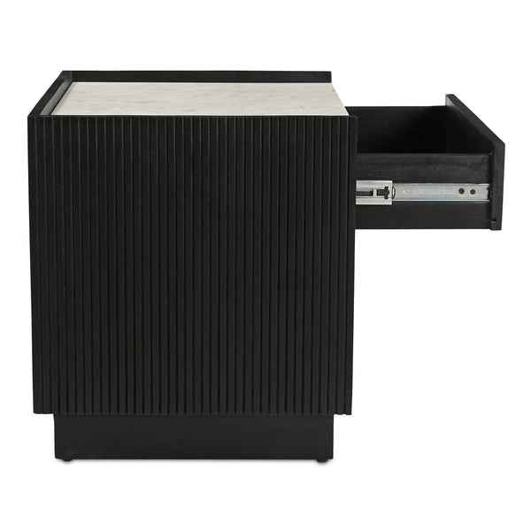 Moe's Home Carter Nightstand With Elegant White Banswara Marble Top And Stylish Ribbed Mango Wood Storage Black White Banswara Marble Top,Solid Mango Wood Drawer Front Ik-1035-02