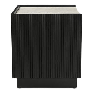 Moe's Home Carter Nightstand With Elegant White Banswara Marble Top And Stylish Ribbed Mango Wood Storage Black White Banswara Marble Top,Solid Mango Wood Drawer Front Ik-1035-02
