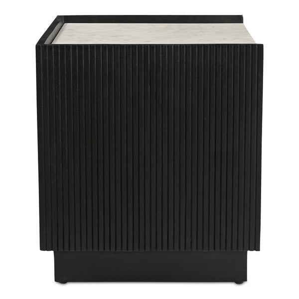 Moe's Home Carter Nightstand With Elegant White Banswara Marble Top And Stylish Ribbed Mango Wood Storage Black White Banswara Marble Top,Solid Mango Wood Drawer Front Ik-1035-02