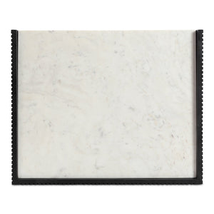 Moe's Home Carter Nightstand With Elegant White Banswara Marble Top And Stylish Ribbed Mango Wood Storage Black White Banswara Marble Top,Solid Mango Wood Drawer Front Ik-1035-02