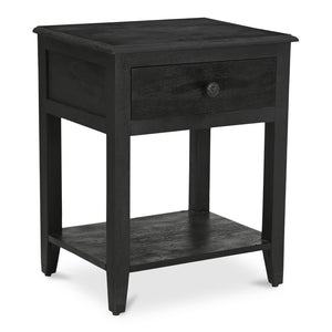 Moe's Home Corrine Nightstand - Charming Antique Finish With Floral Drawer Pull And Durable Mango Wood Design Black Mango Wood Cabinet,Legs & Drawer,Metal Side Mounted Glides Ik-1037-02