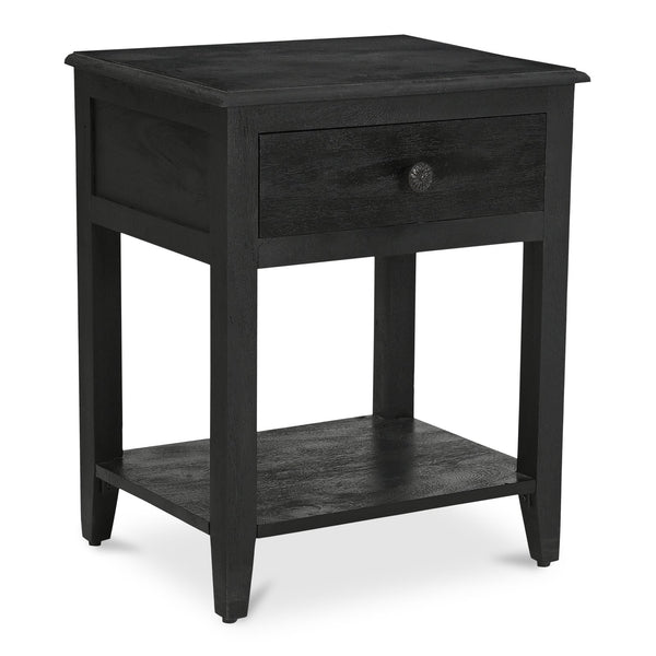 Moe's Home Corrine Nightstand - Charming Antique Finish With Floral Drawer Pull And Durable Mango Wood Design Black Mango Wood Cabinet,Legs & Drawer,Metal Side Mounted Glides Ik-1037-02