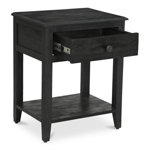 Moe's Home Corrine Nightstand - Charming Antique Finish With Floral Drawer Pull And Durable Mango Wood Design Black Mango Wood Cabinet,Legs & Drawer,Metal Side Mounted Glides Ik-1037-02