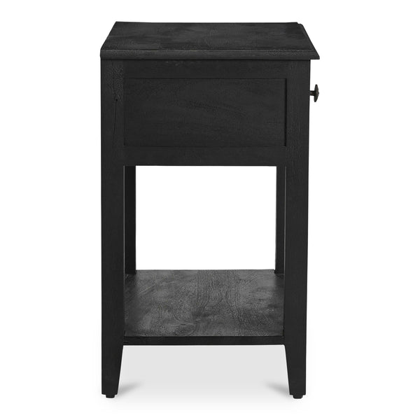 Moe's Home Corrine Nightstand - Charming Antique Finish With Floral Drawer Pull And Durable Mango Wood Design Black Mango Wood Cabinet,Legs & Drawer,Metal Side Mounted Glides Ik-1037-02