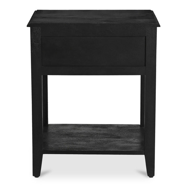 Moe's Home Corrine Nightstand - Charming Antique Finish With Floral Drawer Pull And Durable Mango Wood Design Black Mango Wood Cabinet,Legs & Drawer,Metal Side Mounted Glides Ik-1037-02