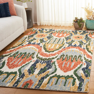 Safavieh Ikat Contemporary Hand-tufted Area Rug - Vibrant Colors, Soft Wool Blend, Perfect For Modern Homes Green ,Rust 85% Wool,15% Cotton Ikt151y-5