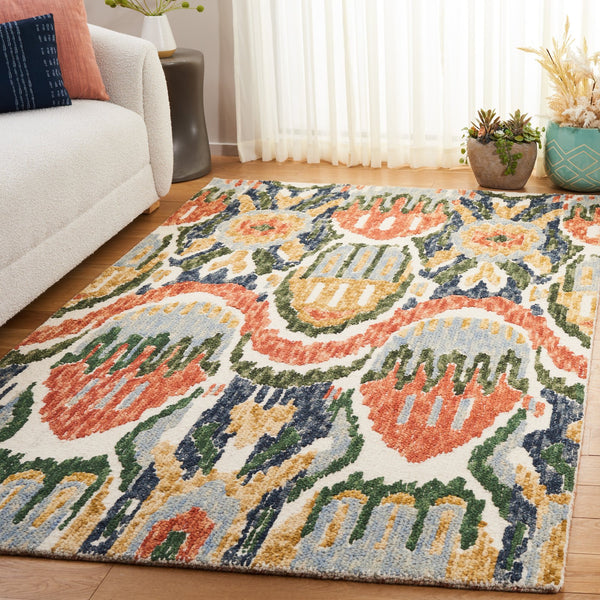 Safavieh Ikat Contemporary Hand-tufted Area Rug - Vibrant Colors, Soft Wool Blend, Perfect For Modern Homes Green ,Rust 85% Wool,15% Cotton Ikt151y-5