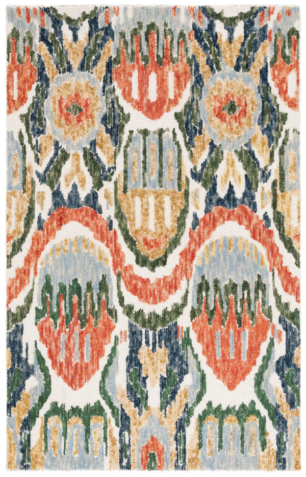 Safavieh Ikat Contemporary Hand-tufted Area Rug - Vibrant Colors, Soft Wool Blend, Perfect For Modern Homes Green ,Rust 85% Wool,15% Cotton Ikt151y-5