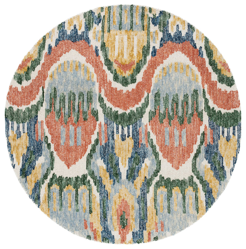 Safavieh Ikat Contemporary Hand-tufted Area Rug - Vibrant Colors, Soft Wool Blend, Perfect For Modern Homes Green ,Rust 85% Wool,15% Cotton Ikt151y-6sq