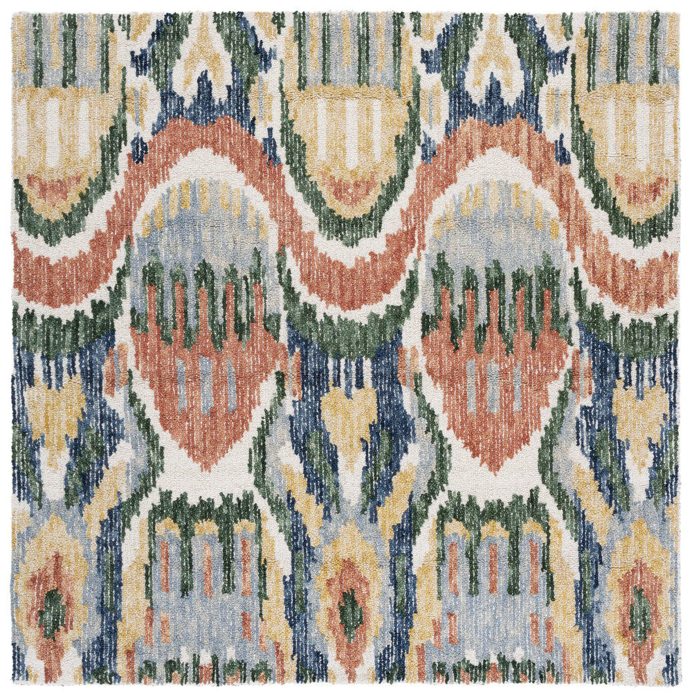 Safavieh Ikat Contemporary Hand-tufted Area Rug - Vibrant Colors, Soft Wool Blend, Perfect For Modern Homes Green ,Rust 85% Wool,15% Cotton Ikt151y-6sq