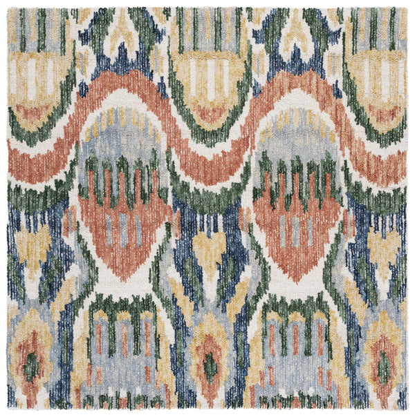 Safavieh Ikat Contemporary Hand-tufted Area Rug - Vibrant Colors, Soft Wool Blend, Perfect For Modern Homes Green ,Rust 85% Wool,15% Cotton Ikt151y-6sq