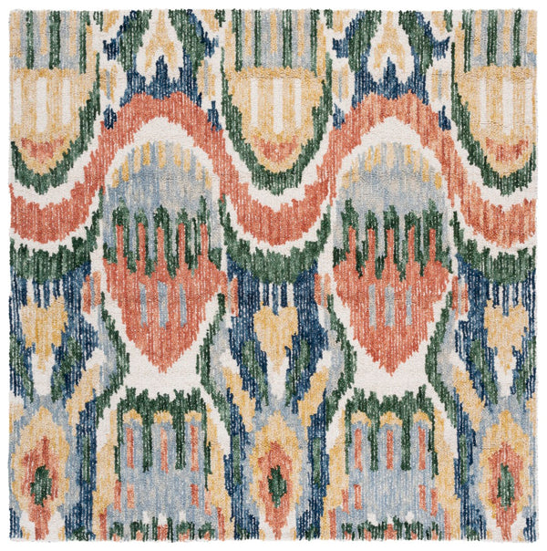 Safavieh Ikat Contemporary Hand-tufted Area Rug - Luxurious Wool-cotton Blend For Elegant Home Décor Green ,Rust 85% Wool,15% Cotton Ikt151y-4