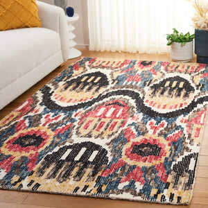 Safavieh Ikat Hand-tufted Area Rug - Exquisite Indian Craftsmanship For Modern Décor And Comfort Black ,Red 85% Wool,15% Cotton Ikt152z-5