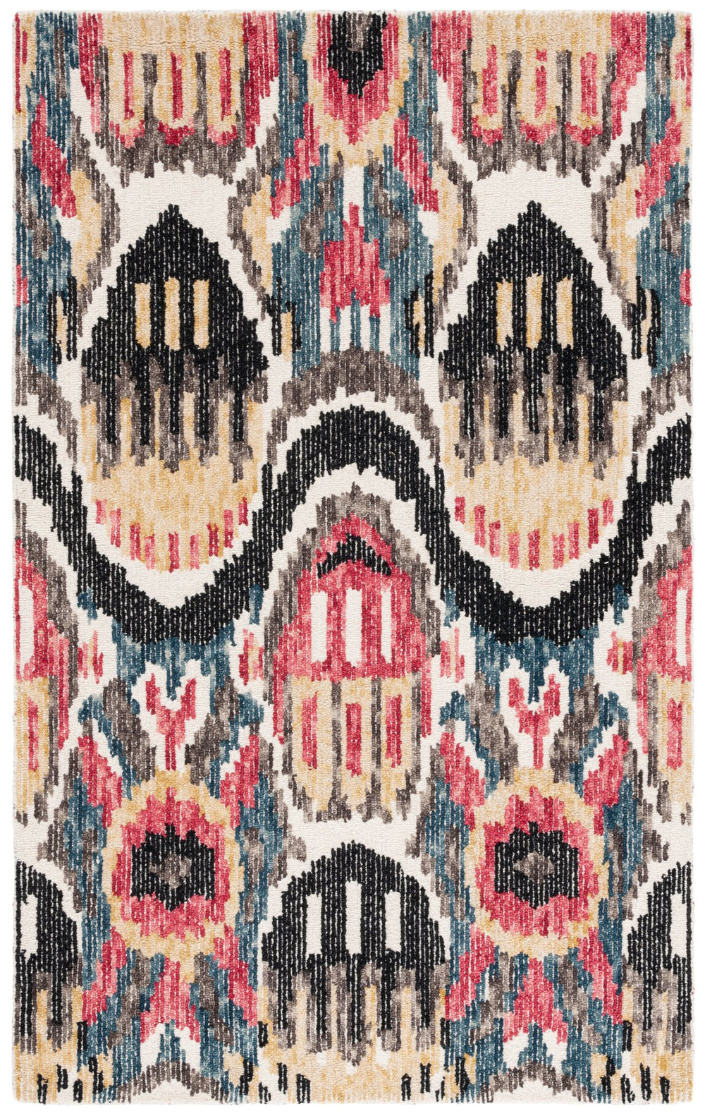 Safavieh Ikat Hand-tufted Area Rug - Exquisite Indian Craftsmanship For Modern Décor And Comfort Black ,Red 85% Wool,15% Cotton Ikt152z-5