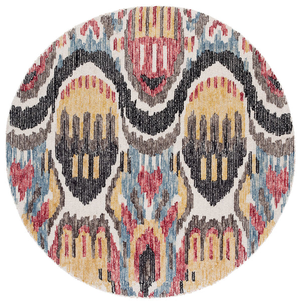 Safavieh Ikat Hand-tufted Area Rug - Exquisite Indian Craftsmanship For Modern Décor And Comfort Black ,Red 85% Wool,15% Cotton Ikt152z-6r