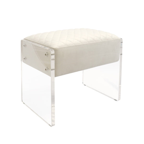 Pasargad Tribecca Collection Acrylic & Velvet Vanity Bench - Chic Design For Modern Homes Ivory Acrylic & Velvet Stool 139-1w
