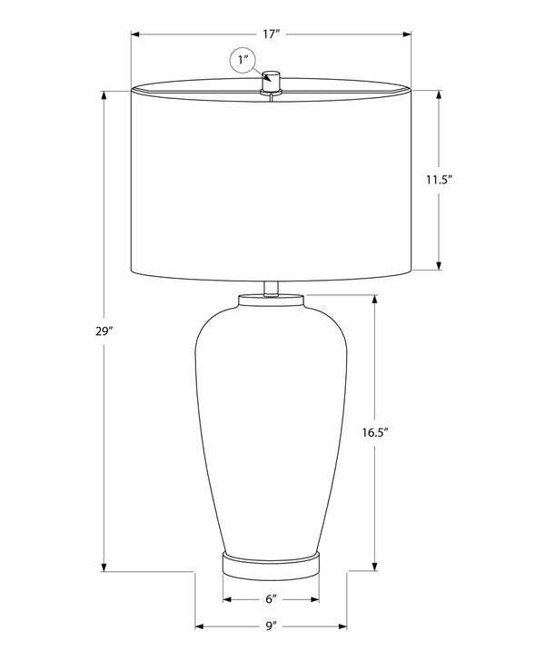 Monarch Specialties Lighting, 29"H Green Ceramic Table Lamp With Ivory Shade - Contemporary Style For Any Room Green,Ivory Ceramic,Metal,Polyester" I 9946