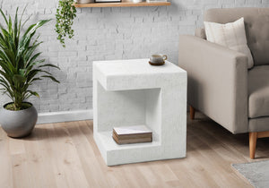 Monarch Specialties Accent Table - Modern 25" Cube Design, Stylish Indoor/Outdoor Side Table With Storage Shelf And Warranty White Magnesium Oxide (Mgo)" I 4131