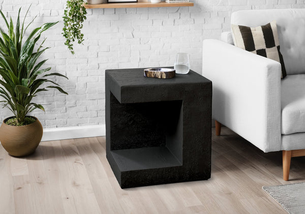 Monarch Specialties Accent Table - Modern 25" Cube Design, Stylish Indoor/Outdoor Side Table With Storage Shelf And Warranty Black Magnesium Oxide (Mgo)" I 4132