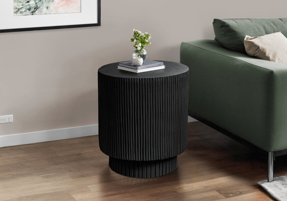 Monarch Specialties Accent Table - 25"H Round Indoor/Outdoor Side Table In Black, Modern Ridged Design For Any Space Black Magnesium Oxide (Mgo)" I 4150