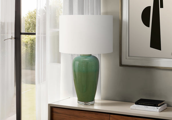 Monarch Specialties Lighting, 29"H Green Ceramic Table Lamp With Ivory Shade - Contemporary Style For Any Room Green,Ivory Ceramic,Metal,Polyester" I 9946