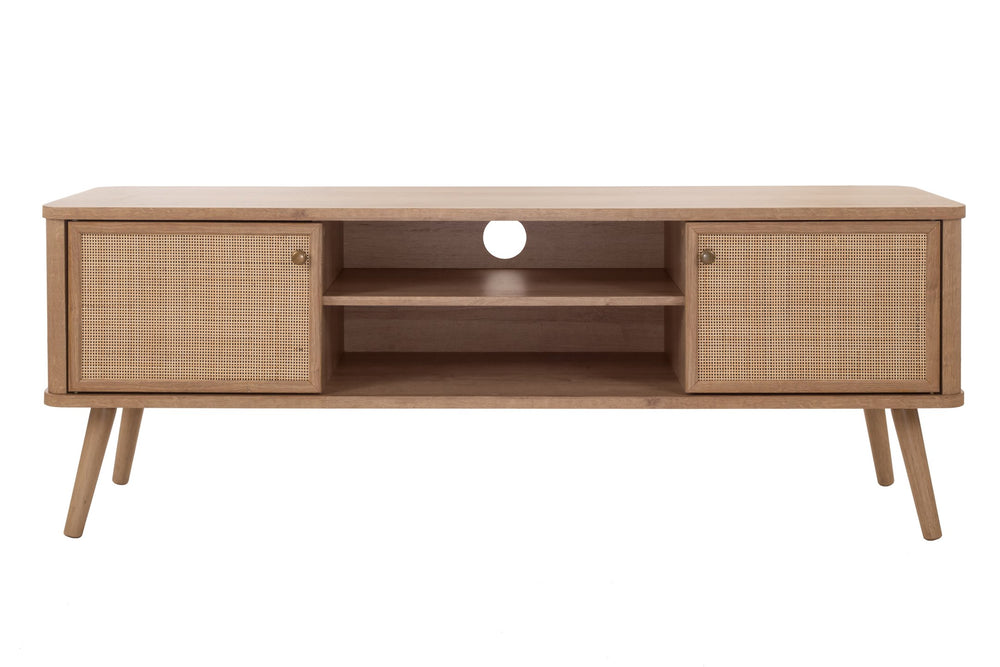 New Pacific Direct Thelma 59.5" Rattan Tv Stand - Modern Nordic Design With Adjustable Shelf & Natural Oak Finish Natural Oak  1340015-npd